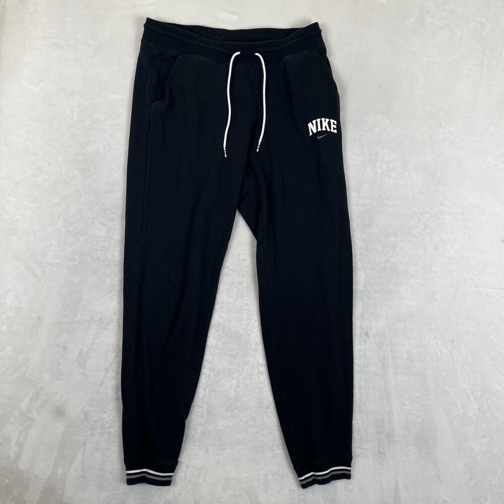 Nike Fleece Pants Mens Medium Black Joggers Tapered Cuff Athletic Training Retro